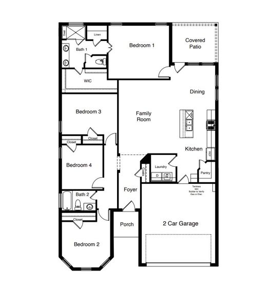 2D floor plan layout for the Portales by D.R. Horton in Heritage Parks, Abilene, TX (Image 3).