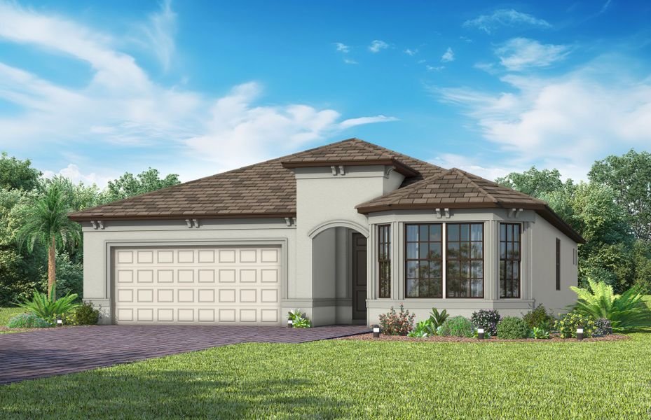 Representative exterior photo of a completed home built from the Prestige by Del Webb in Del Webb Naples, Ave Maria, FL (Image 22). Representative exterior photo of a completed home built from the Prestige by Del Webb in Del Webb Naples, Ave Maria, FL (Image 22).
