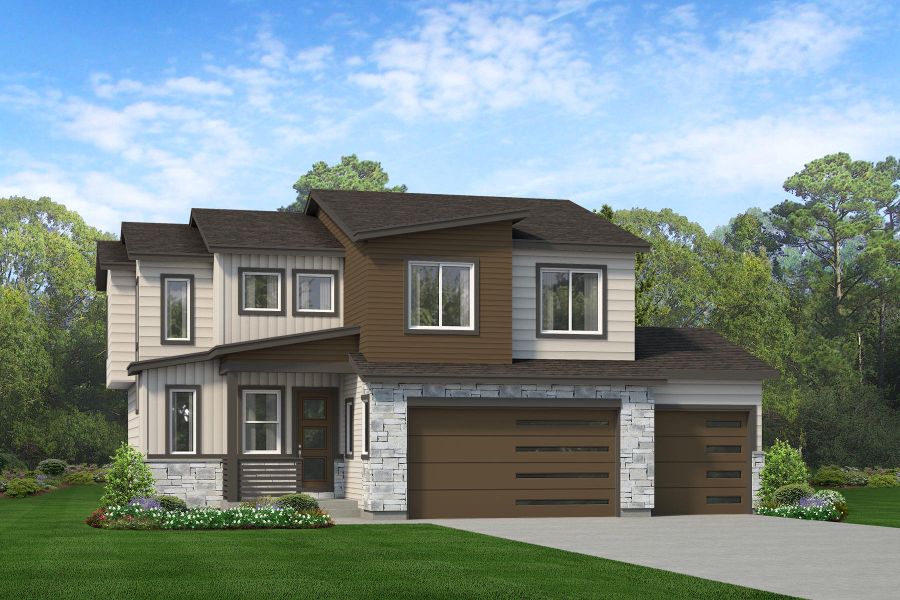 Representative exterior photo of a completed home built from the Keystone II by Risewell Homes in Cherry Meadows, Brighton, CO (Image 10). Representative exterior photo of a completed home built from the Keystone II by Risewell Homes in Cherry Meadows, Brighton, CO (Image 10).