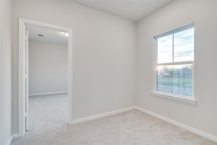 Unfurnished room with light carpet