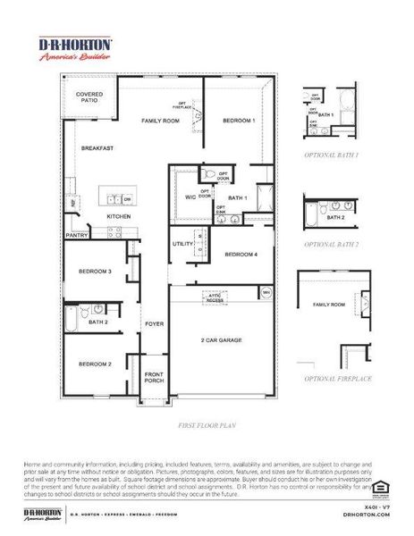 2D floor plan layout for the The Texas Cali by D.R. Horton in Abbey Glen, Lubbock, TX (Image 3).