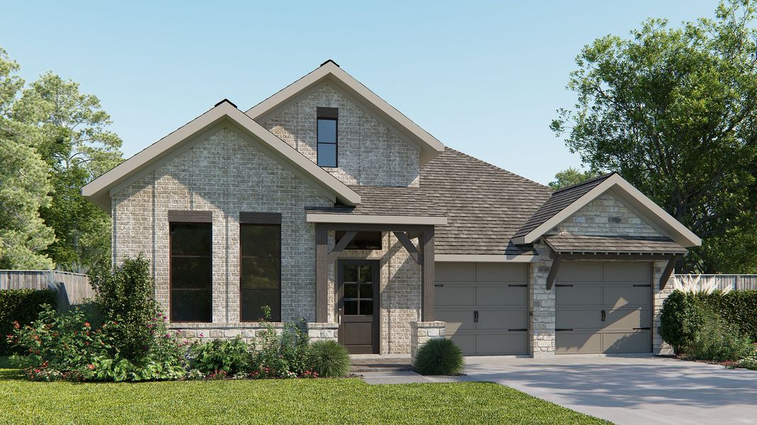 Representative exterior photo of a completed home built from the 2373H by Perry Homes in Veramendi, New Braunfels, TX (Image 18).