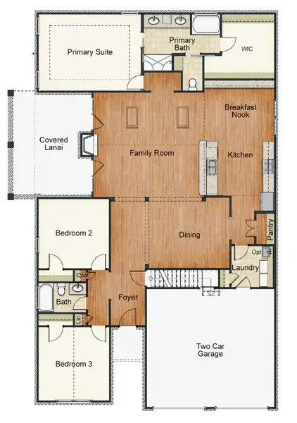 2D floor plan layout for the Ellington by Keystone Homes NC in Weybridge, Burlington, NC (Image 5).