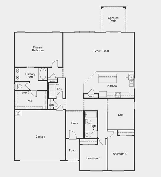 2D floor plan layout for the Plan 2096 Modeled by KB Home in Entrada del Oro Classics, Gold Canyon, AZ (Image 3).