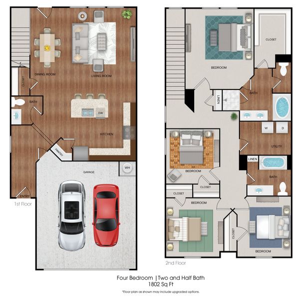 Picasso floor plan layout, 4 bed, 2.5 bath, 2 story, 1,802 sq ft