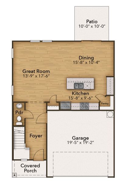 2D floor plan layout for the The Sycamore by Chesapeake Homes in Terrapin, Leland, NC (Image 3).