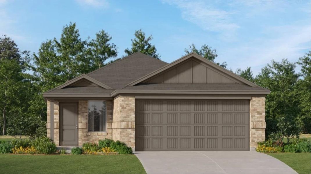 Front exterior of a new home in Tavola: Cottage Collection, New Caney, TX, highlighting curb appeal (Image 1).