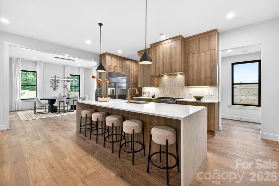 Oversized waterfall kitchen island