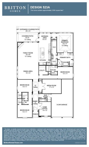 2D floor plan layout for the 523A by Britton Homes in The Tribute, The Colony, TX (Image 3).
