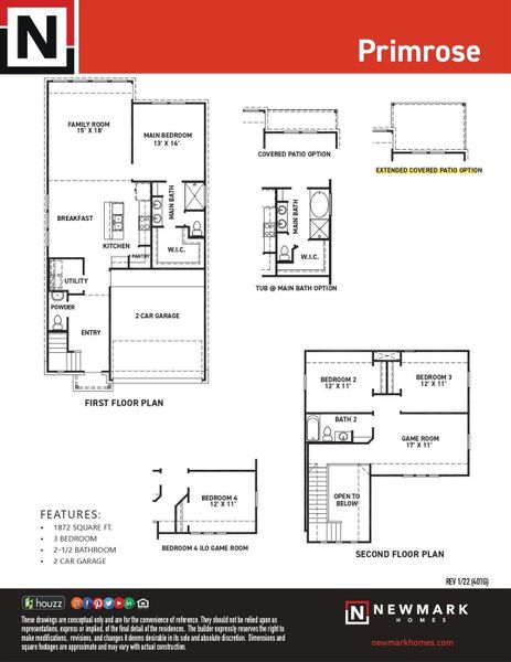 2D floor plan layout of this home in Meridiana 40', 65', Iowa Colony, TX (Image 3).