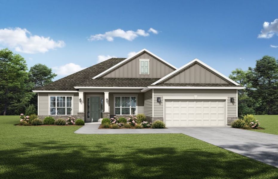 Representative exterior photo of a completed home built from the Longleaf by SEDA New Homes in Sandy Ridge, Yulee, FL (Image 5). Representative exterior photo of a completed home built from the Longleaf by SEDA New Homes in Sandy Ridge, Yulee, FL (Image 5).