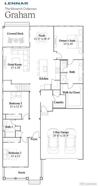 2D floor plan layout of this home in Newlin Crossing, Parker, CO (Image 2).