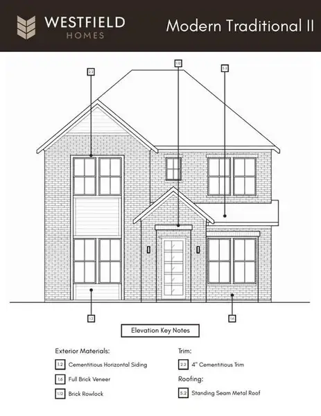 Architectural Drawing. Detailing exterior material specifications and design elements for the property