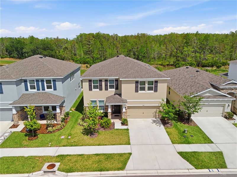 Front exterior of a new home in Deerbrook, Land O' Lakes, FL, highlighting curb appeal (Image 28).