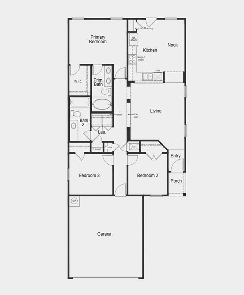 2D floor plan layout for the 1243 Modeled by KB Home in Saddlebrook Trails, Beasley, TX (Image 3).