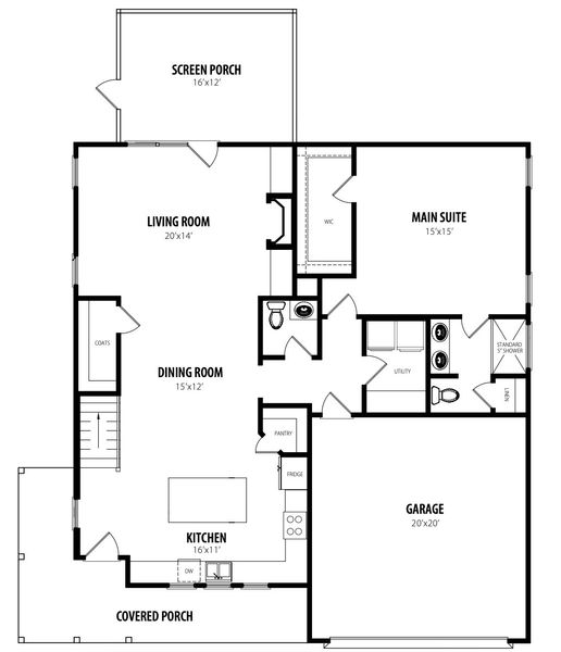2D floor plan layout for the Macon by RiverWILD Homes in Sommerset Pond, Wendell, NC (Image 1). 2D floor plan layout for the Macon by RiverWILD Homes in Sommerset Pond, Wendell, NC (Image 1).