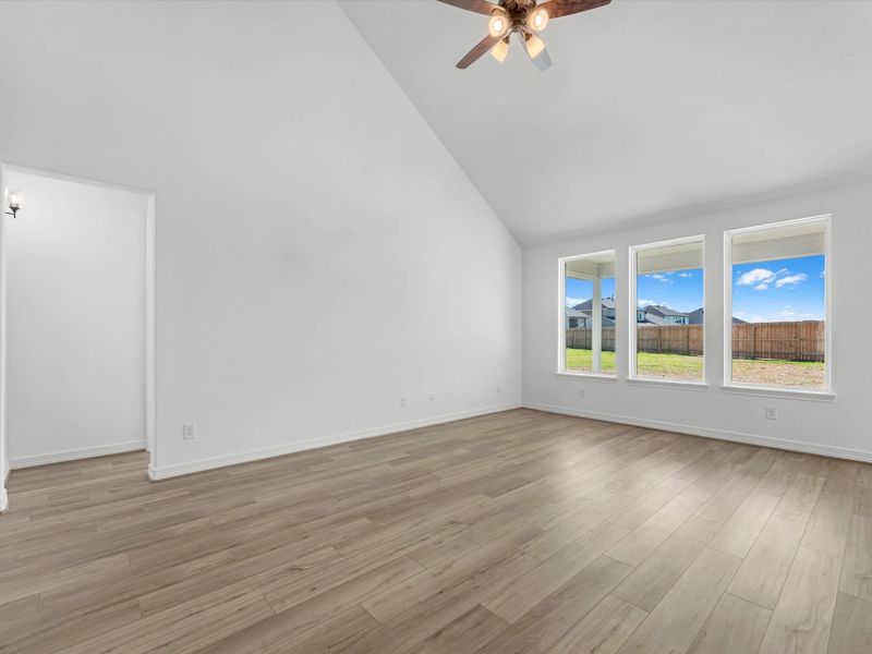 Gathering room.Sample product photo. Actual exterior and interior selections may vary by homesite. Photo may be virtually staged.