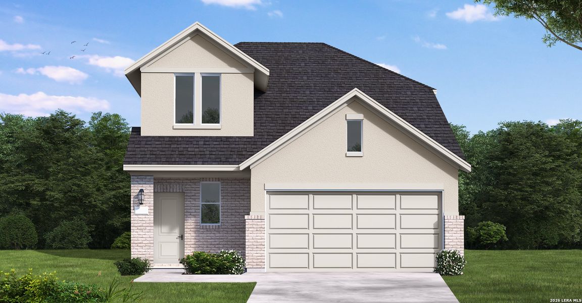 Front exterior of a new home in Garden Grove, San Antonio, TX, highlighting curb appeal (Image 1). Front exterior of a new home in Garden Grove, San Antonio, TX, highlighting curb appeal (Image 1).