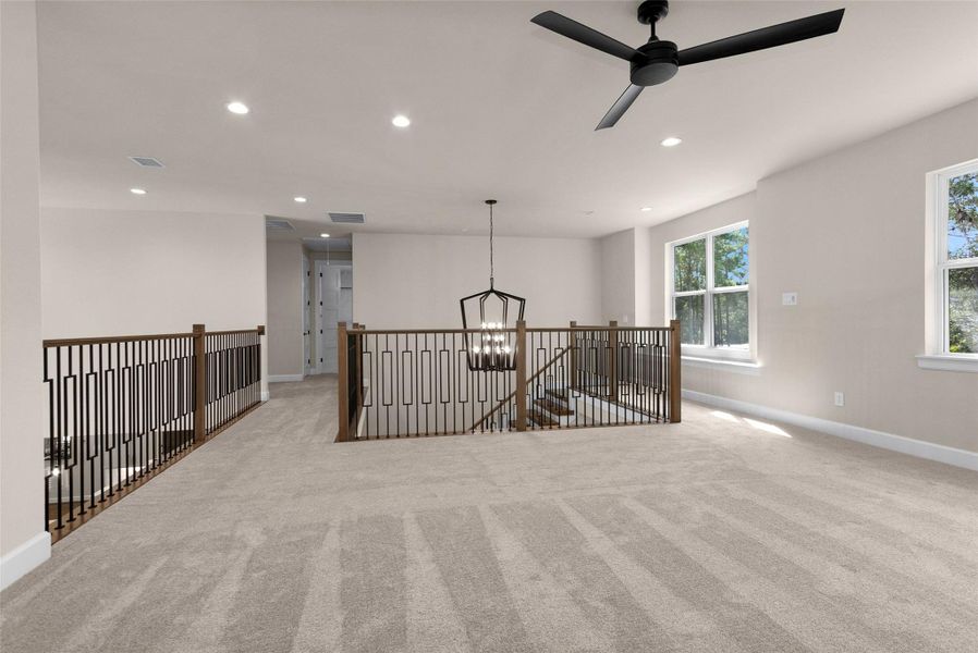 A generous in size gameroomsits just up the stairs, ready forthe big screen TV or pool table.