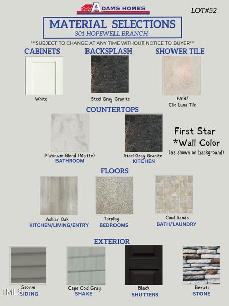 Lot 52 Color Selections