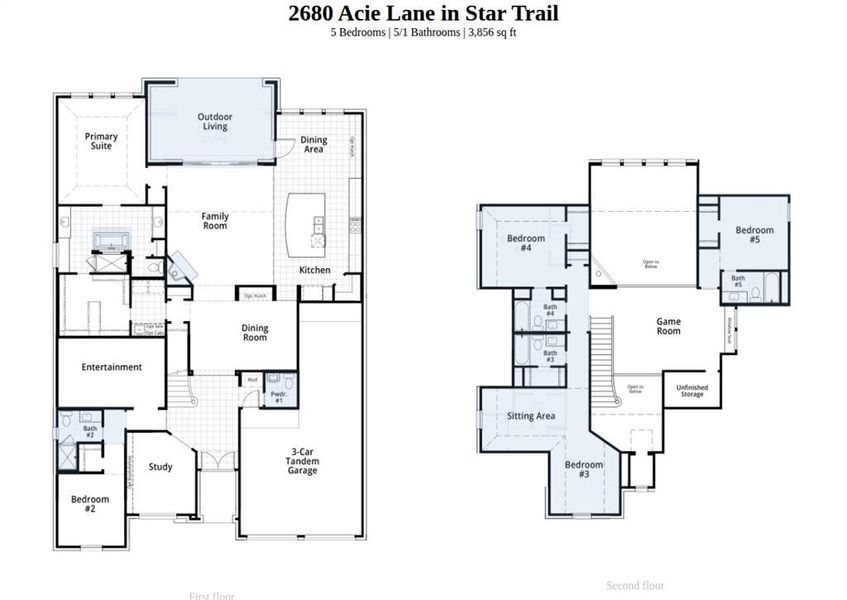 2D floor plan layout of this home in Star Trail, Prosper, TX (Image 2).