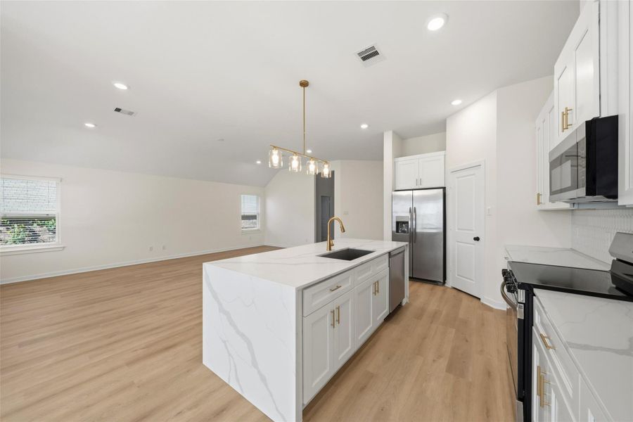 A view of the living area just past the island.