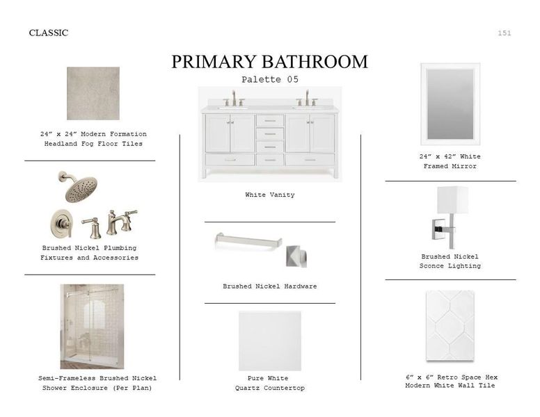 Classic Look Palette 5: Primary Bathroom Selection Sheet (*Artist rendering used for illustration purposes only.)