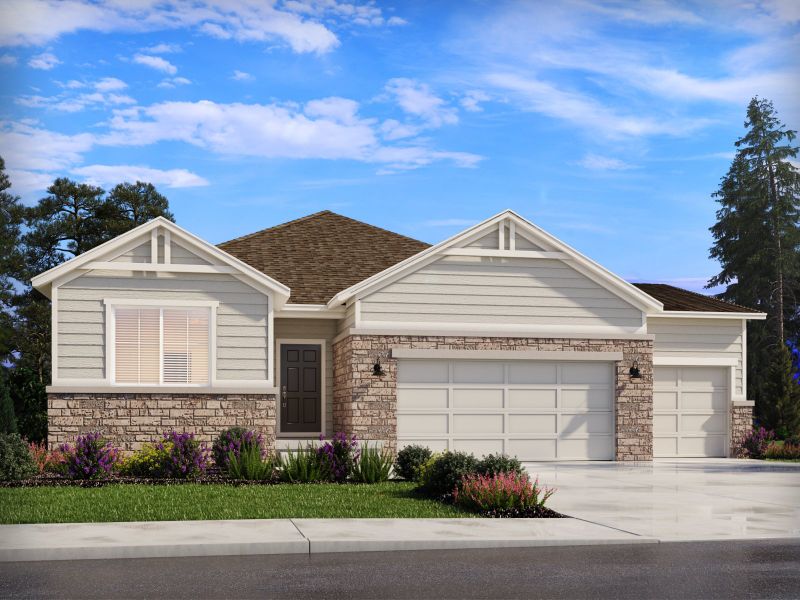 Representative exterior photo of a completed home built from the The Red Feather by Meritage Homes in Paint Brush Hills, Peyton, CO (Image 10).