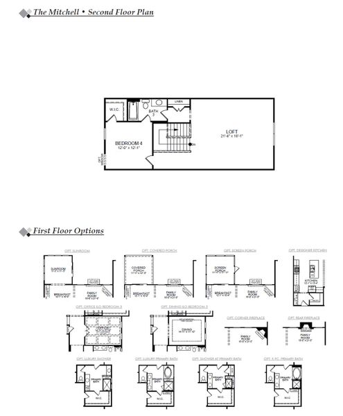 2D floor plan layout for the Mitchell by Eastwood Homes in Waterford Commons, Rock Hill, SC (Image 4).