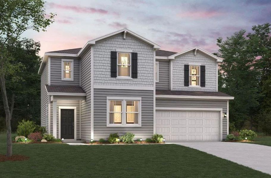 Front exterior of a new home in Union Heights, Flowery Branch, GA, highlighting curb appeal (Image 1). Front exterior of a new home in Union Heights, Flowery Branch, GA, highlighting curb appeal (Image 1).