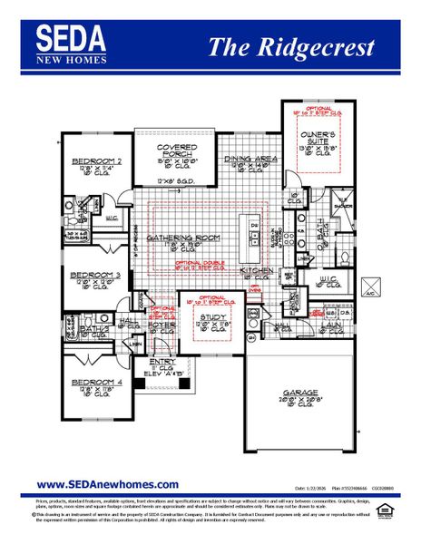 2D floor plan layout for the Ridgecrest by SEDA New Homes in Sandy Ridge, Yulee, FL (Image 3). 2D floor plan layout for the Ridgecrest by SEDA New Homes in Sandy Ridge, Yulee, FL (Image 3).