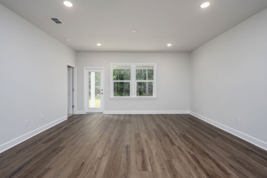 A cozy yet spacious gathering room offers space for everyone. A cozy yet spacious gathering room offers space for everyone.