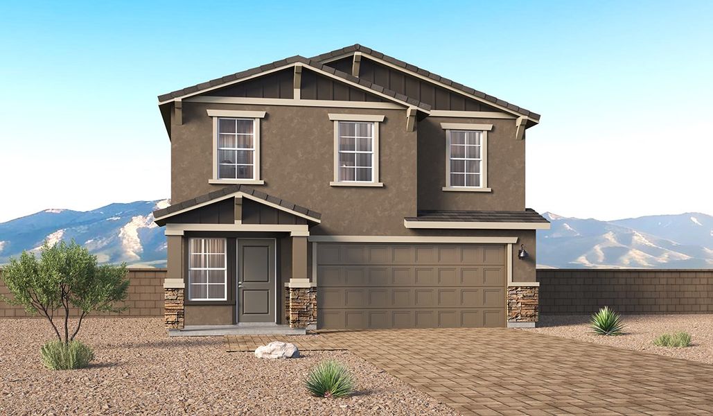 Representative exterior photo of a completed home built from the Kleindale - C30K by D.R. Horton in Entrada Del Toro at Rancho Sahuarita, Sahuarita, AZ (Image 4). Representative exterior photo of a completed home built from the Kleindale - C30K by D.R. Horton in Entrada Del Toro at Rancho Sahuarita, Sahuarita, AZ (Image 4).