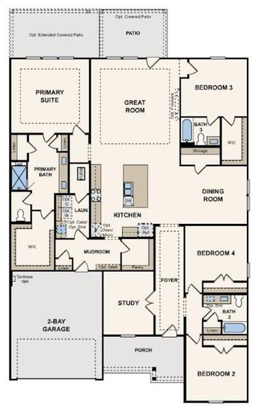 2D floor plan layout of this home in Sunterra Lakes, Brookshire, TX (Image 3).