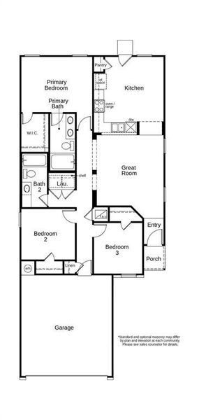 This floor plan features 3 bedrooms, 2 full baths, and over 1,200 square feet of living space.