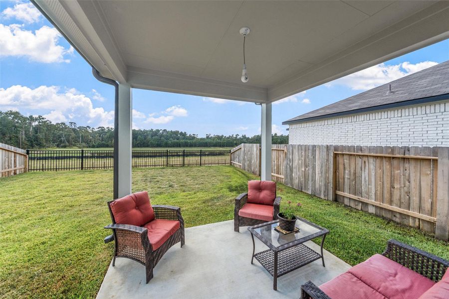 Exterior details and patio area of a home in Lakes at Black Oak, Magnolia (Image 3). Exterior details and patio area of a home in Lakes at Black Oak, Magnolia (Image 3).