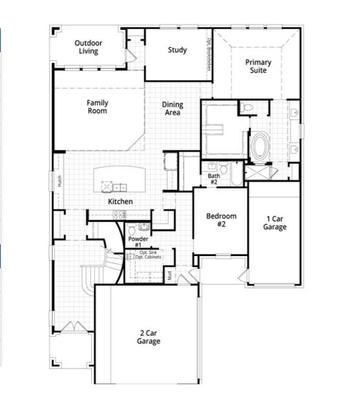 2D floor plan layout for the 226 Plan by Highland Homes in Briggs Ranch, San Antonio, TX (Image 18).