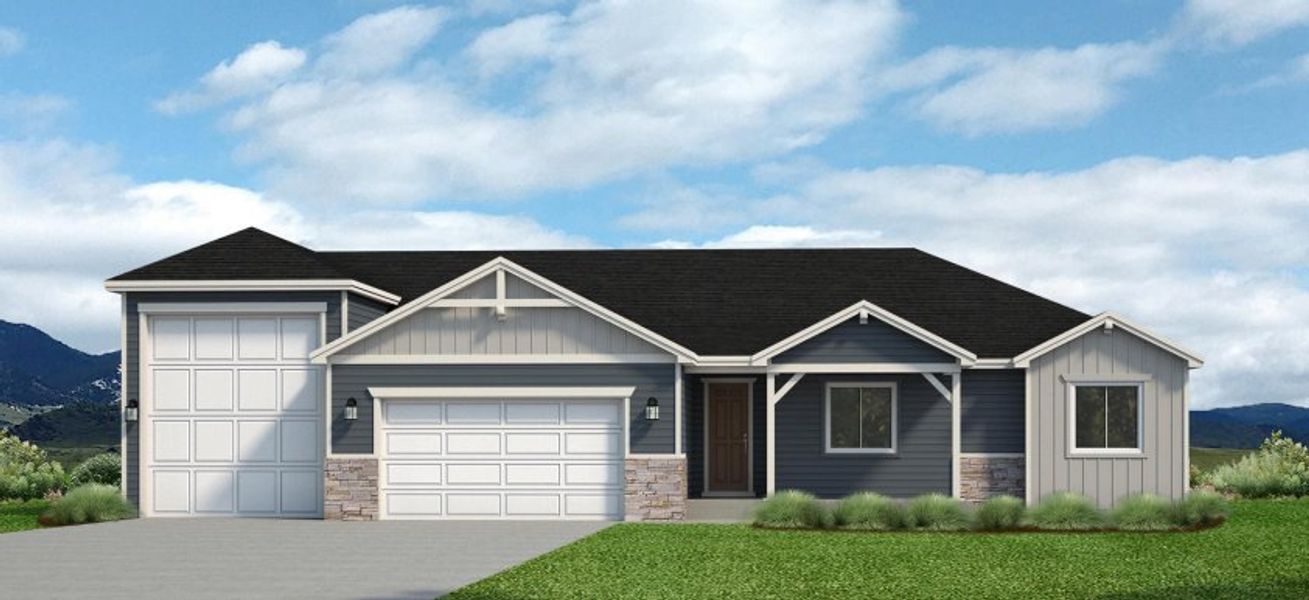 Front exterior of a new home in Hudson Hills, Hudson, CO, highlighting curb appeal (Image 6). Front exterior of a new home in Hudson Hills, Hudson, CO, highlighting curb appeal (Image 6).