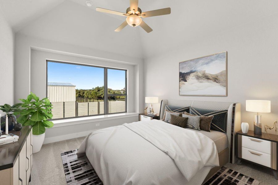 Primary Bedroom with High Ceiling - Virtually Staged