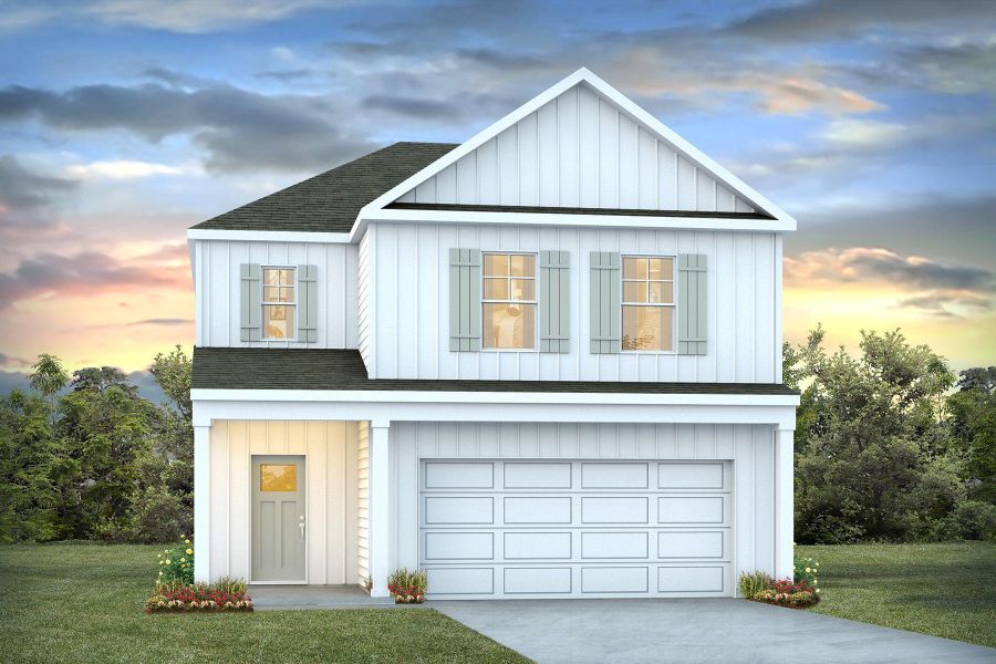 Front exterior of a new home in Carolina Groves, Moncks Corner, SC, highlighting curb appeal (Image 1). Front exterior of a new home in Carolina Groves, Moncks Corner, SC, highlighting curb appeal (Image 1).