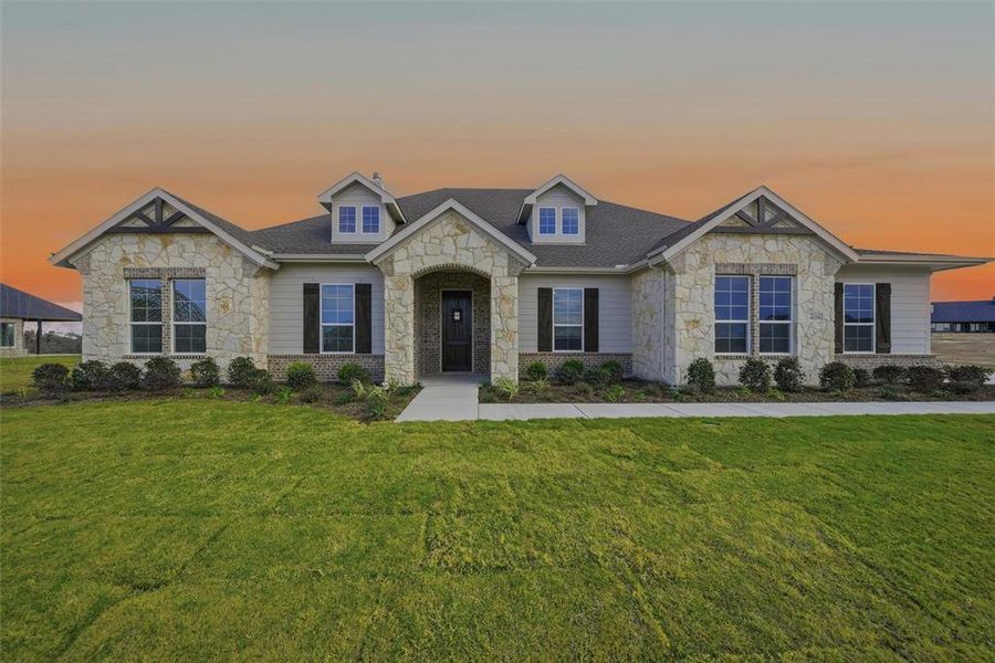 Front exterior of a new home in Eagle Ridge Estates, Weatherford, TX, highlighting curb appeal (Image 21).