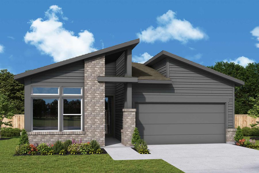 Front exterior of a new home in COLTON - Reserve Collection, Todd Mission, TX, highlighting curb appeal (Image 19). Front exterior of a new home in COLTON - Reserve Collection, Todd Mission, TX, highlighting curb appeal (Image 19).