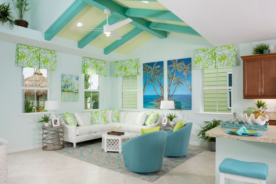 Representative furnished interior of a home built from the Bamboo by Minto Communities in Latitude Margaritaville Watersound, Panama City Beach (Image 6). Representative furnished interior of a home built from the Bamboo by Minto Communities in Latitude Margaritaville Watersound, Panama City Beach (Image 6).