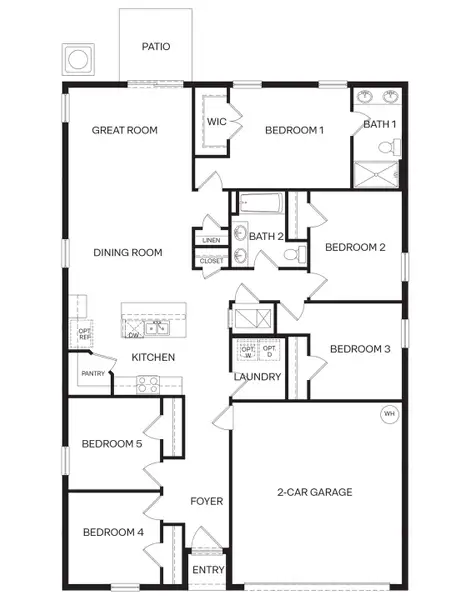 2D floor plan layout for the DUNDEE by D.R. Horton in Fountain View, Ormond Beach, FL (Image 3).