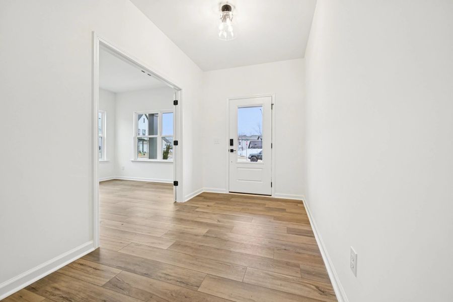 Foyer featuring the AW Collection® Rosemary - Natural light and bold color create grounded warmth.