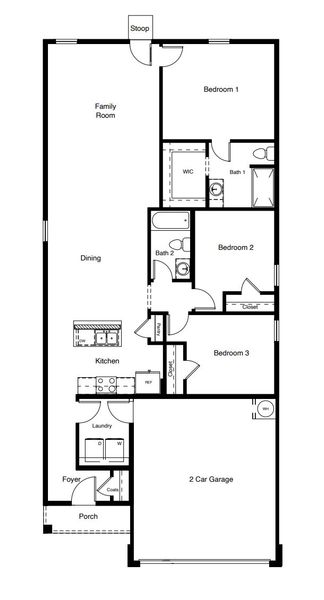 2D floor plan layout for the Caribou by D.R. Horton in Deer Meadows, Odessa, TX (Image 4).