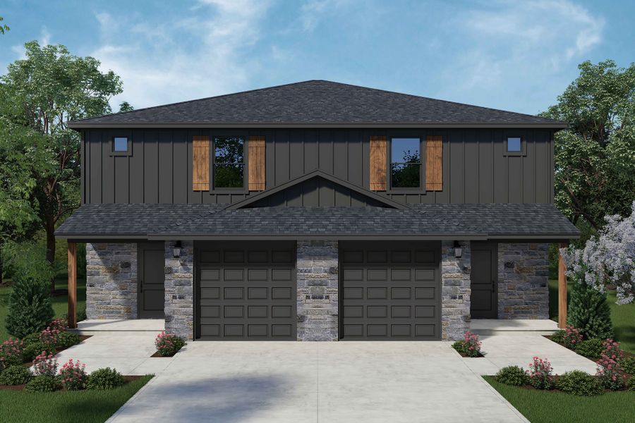 Representative exterior photo of a completed home built from the James by Flintrock Builder in The Preserve At Thousand Oaks Duplexes, Killeen, TX (Image 5).