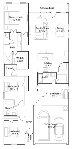 2D floor plan layout of this home in Scotts Bend, Baytown, TX (Image 2).