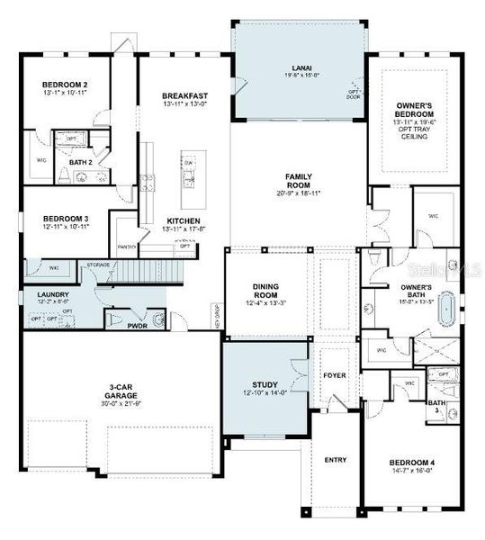 2D floor plan layout of this home in Hawk's Overlook, Oviedo, FL (Image 3).
