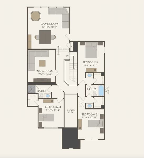 2D floor plan layout of this home in Anna Town Square, Anna, TX (Image 4).